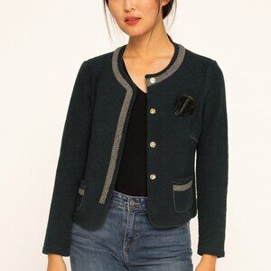 American Eagle Cotton Blazer Jacket M Cropped Hidden Snap Closure Textured